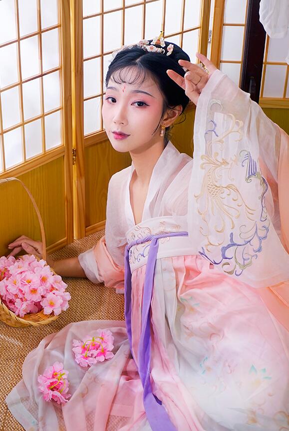 繡花印花齊胸襦裙，原創(chuàng)漢服美女圖片