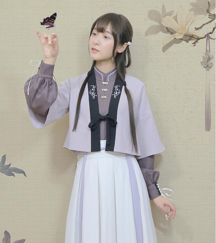 改良版清新唯美漢服，繡花褙子漢服圖片