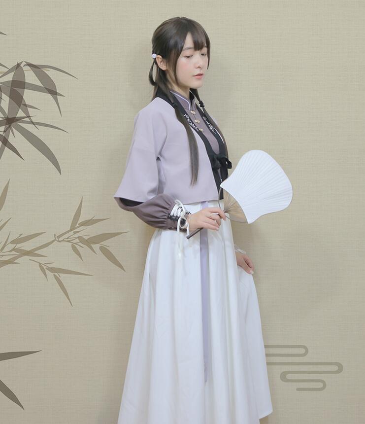 改良版清新唯美漢服，繡花褙子漢服圖片