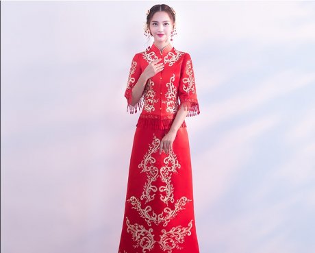 時(shí)尚修身新娘結(jié)婚禮服，龍鳳褂中式禮服