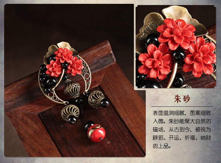 中國(guó)風(fēng)紅胸花朱砂胸針飾品