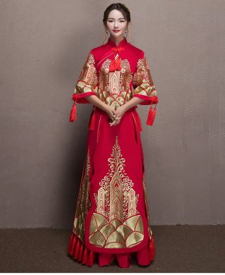 金絲刺繡中式禮服，唯美中國風新娘禮服