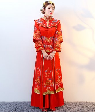 紅色復(fù)古典雅中式禮服，新娘結(jié)婚禮服