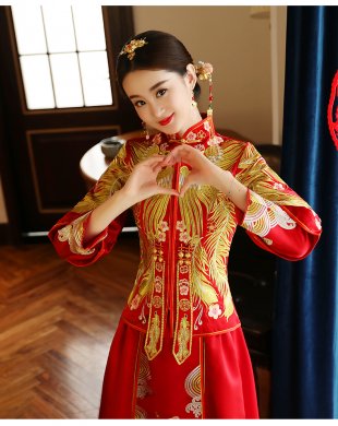 古典獨(dú)特刺繡新娘禮服，結(jié)婚中式禮服