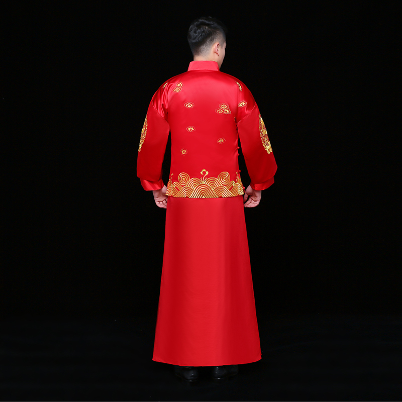 金龍刺繡男士中式禮服，時尚中國風(fēng)新郎禮服