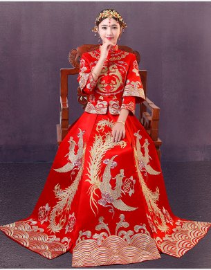 時尚中國風(fēng)中式禮服，精美奢華刺繡新娘禮服