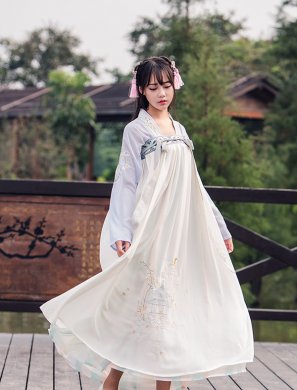 漢服改良元素刺繡對(duì)襟齊胸襦裙