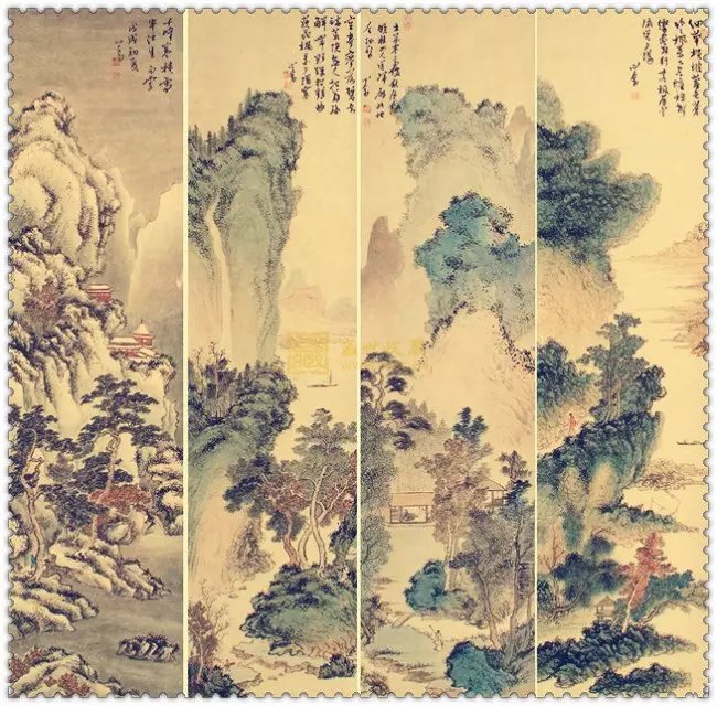 水墨四條屏山水花鳥(niǎo)國(guó)畫(huà)欣賞（一）