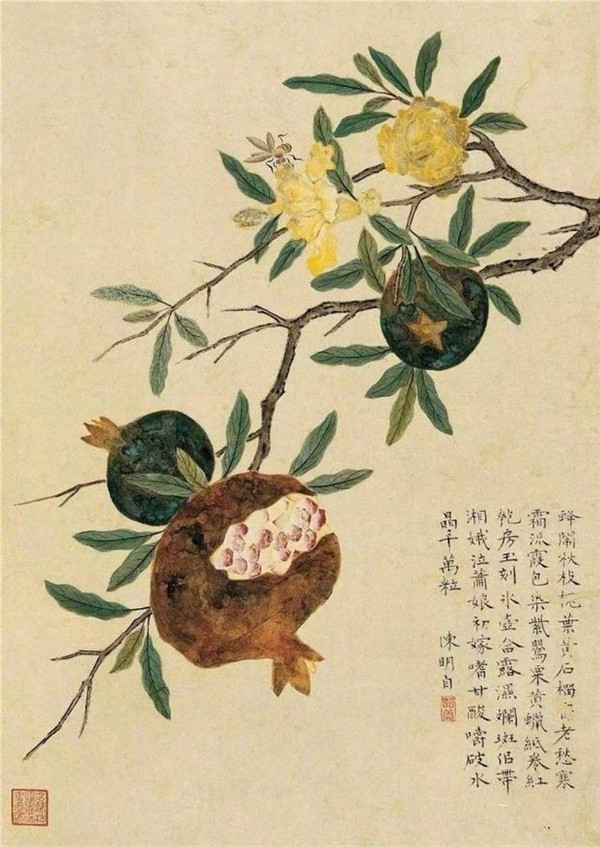 明清時(shí)代畫(huà)家陳明自繪畫(huà)的花卉動(dòng)物