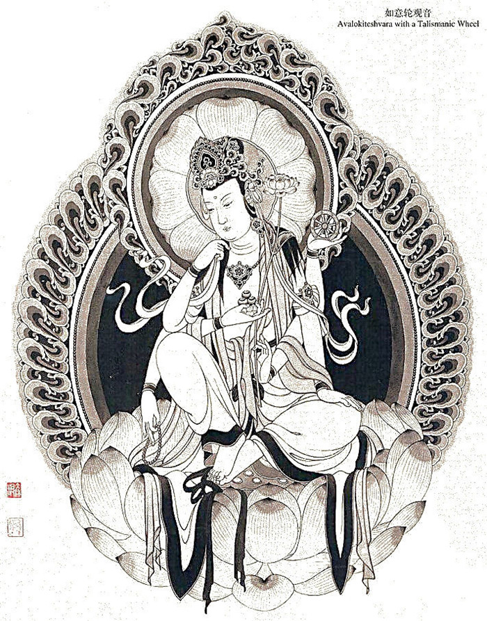 中國(guó)傳統(tǒng)菩薩大菩薩國(guó)畫(huà)白描欣賞