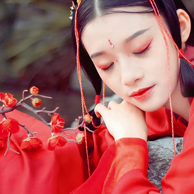 紅梅紅衣女生頭像，唯美古風(fēng)真人頭像