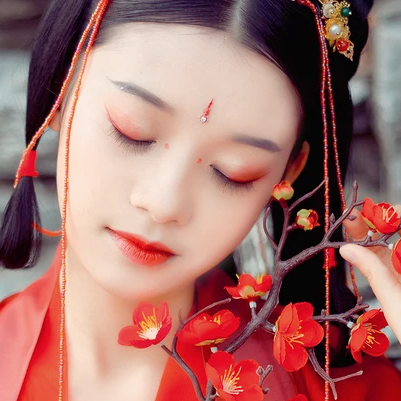 紅梅紅衣女生頭像，唯美古風(fēng)真人頭像