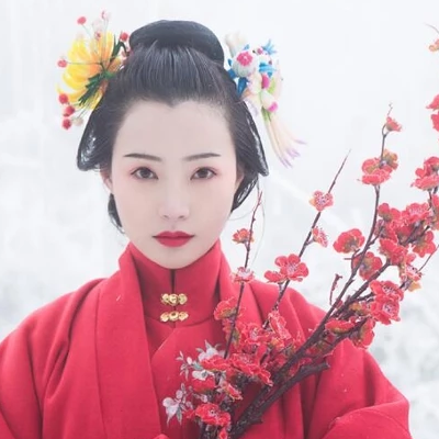 梅花雪紅衣女生頭像，唯美古風(fēng)真人頭像