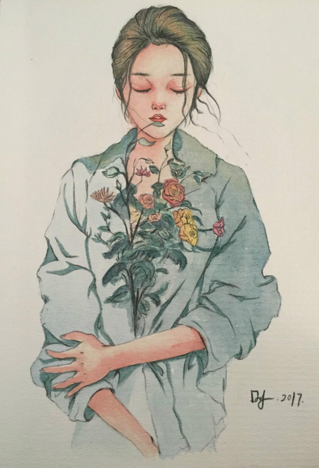 唯美手繪水彩少女人物插畫