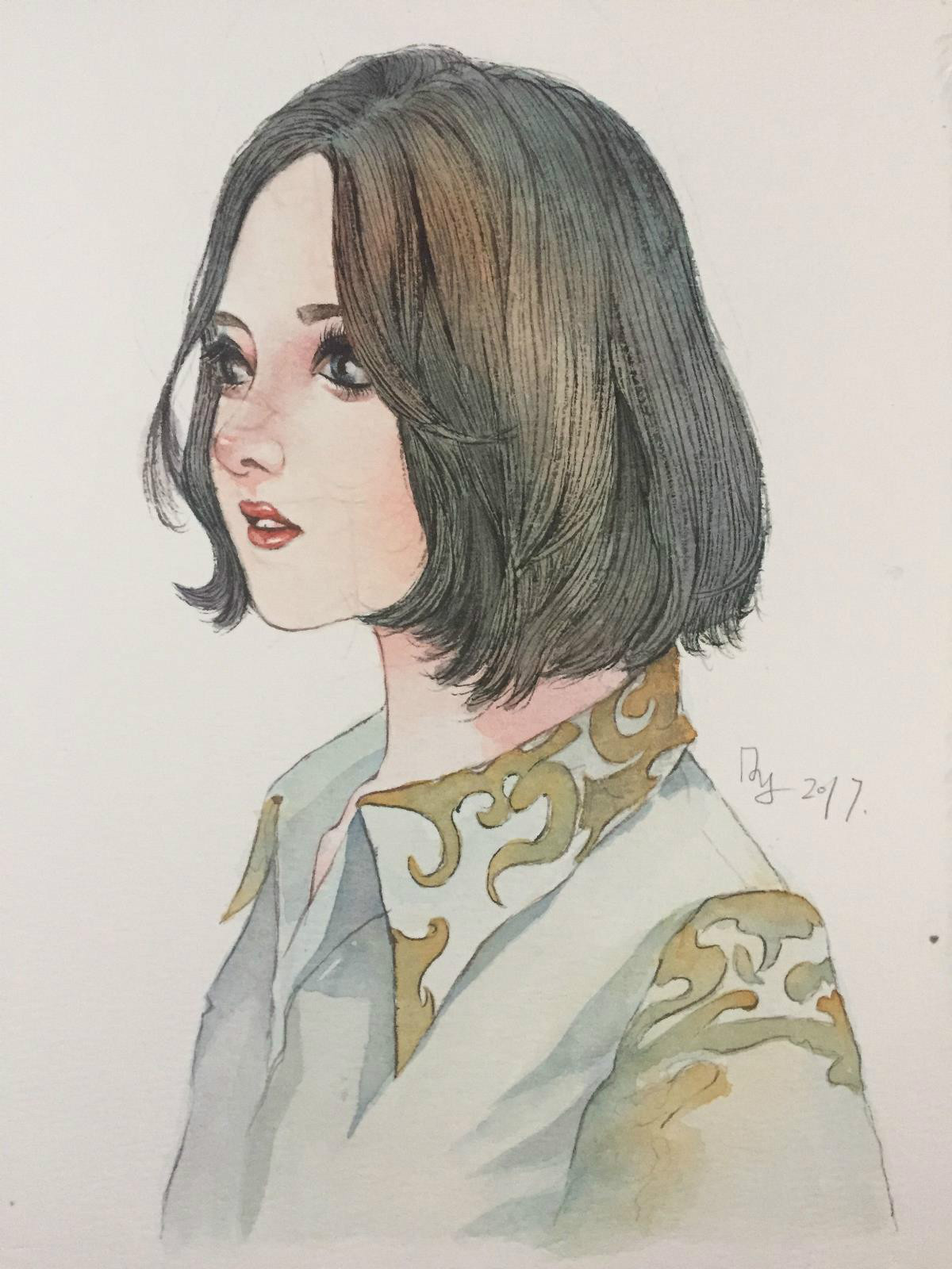 唯美手繪水彩少女人物插畫